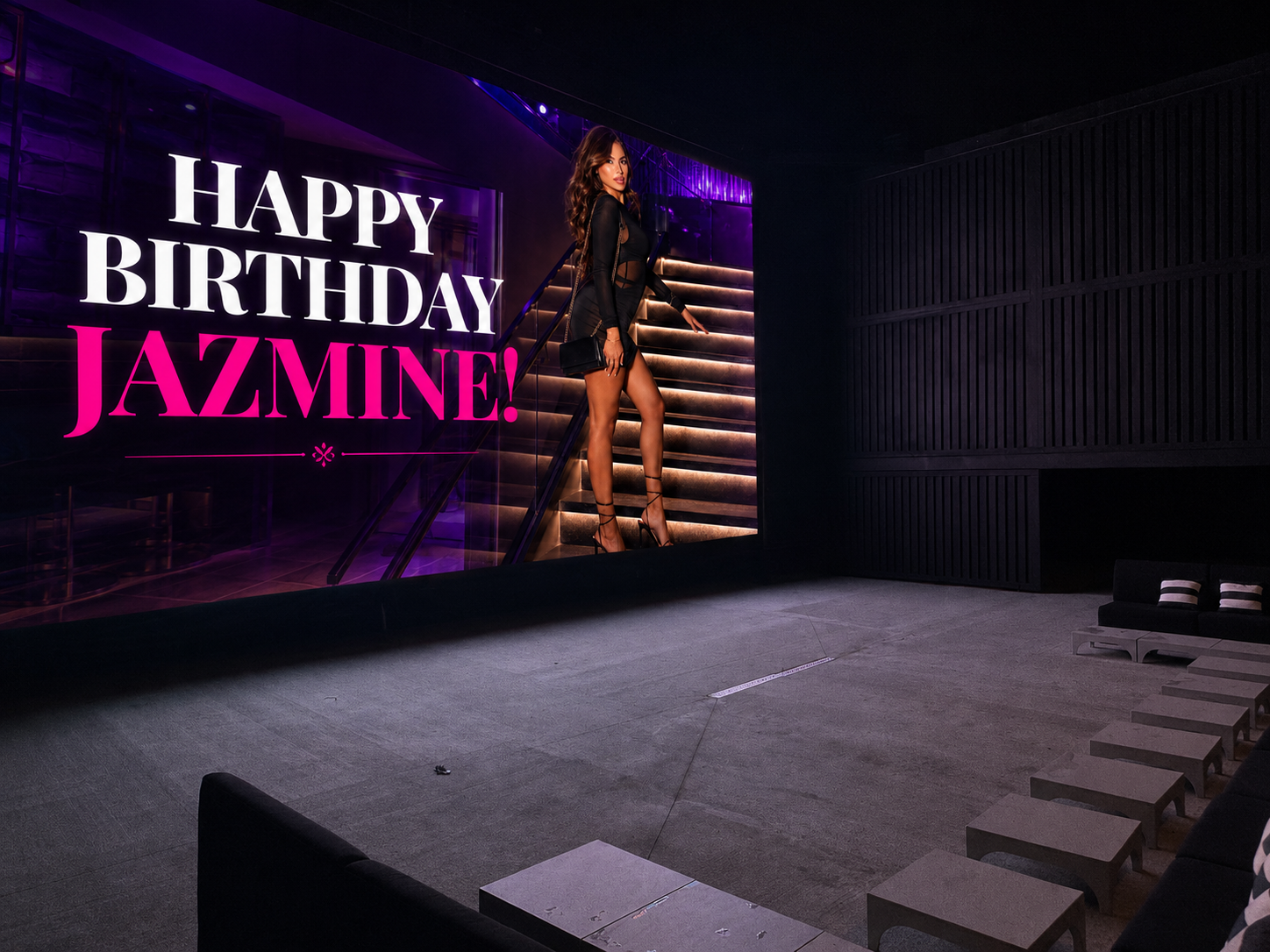 Happy Birthday Jazmine on Elevated's big LED screen